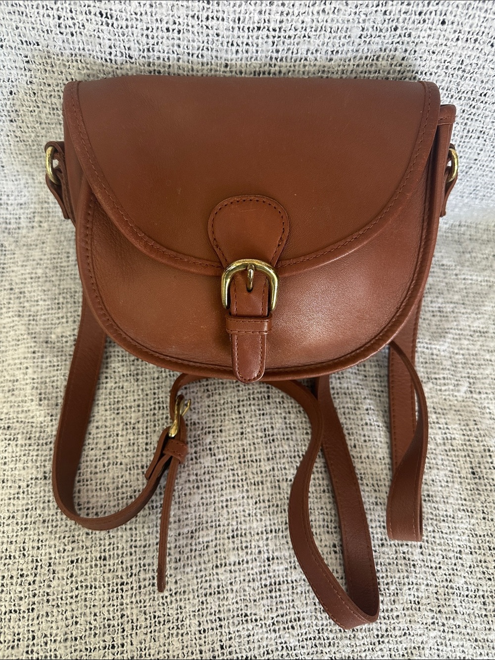 Hunter Brown genuine Leather Crossbody Saddle Bag with Gold Buckle